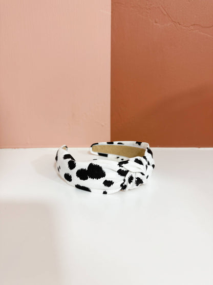 Black & White Cow Small Print Top Knot Headband