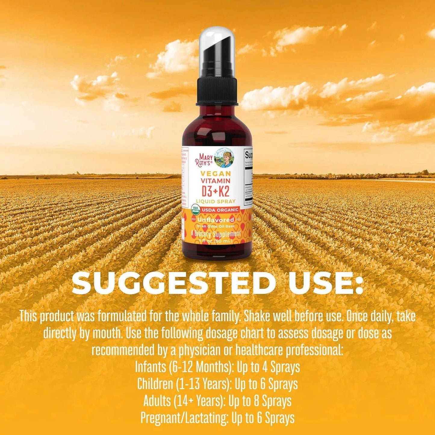 Organic Vitamin D3 + K2 Liquid Spray, Vegan, Supplement