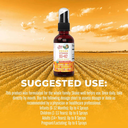 Organic Vitamin D3 + K2 Liquid Spray, Vegan, Supplement