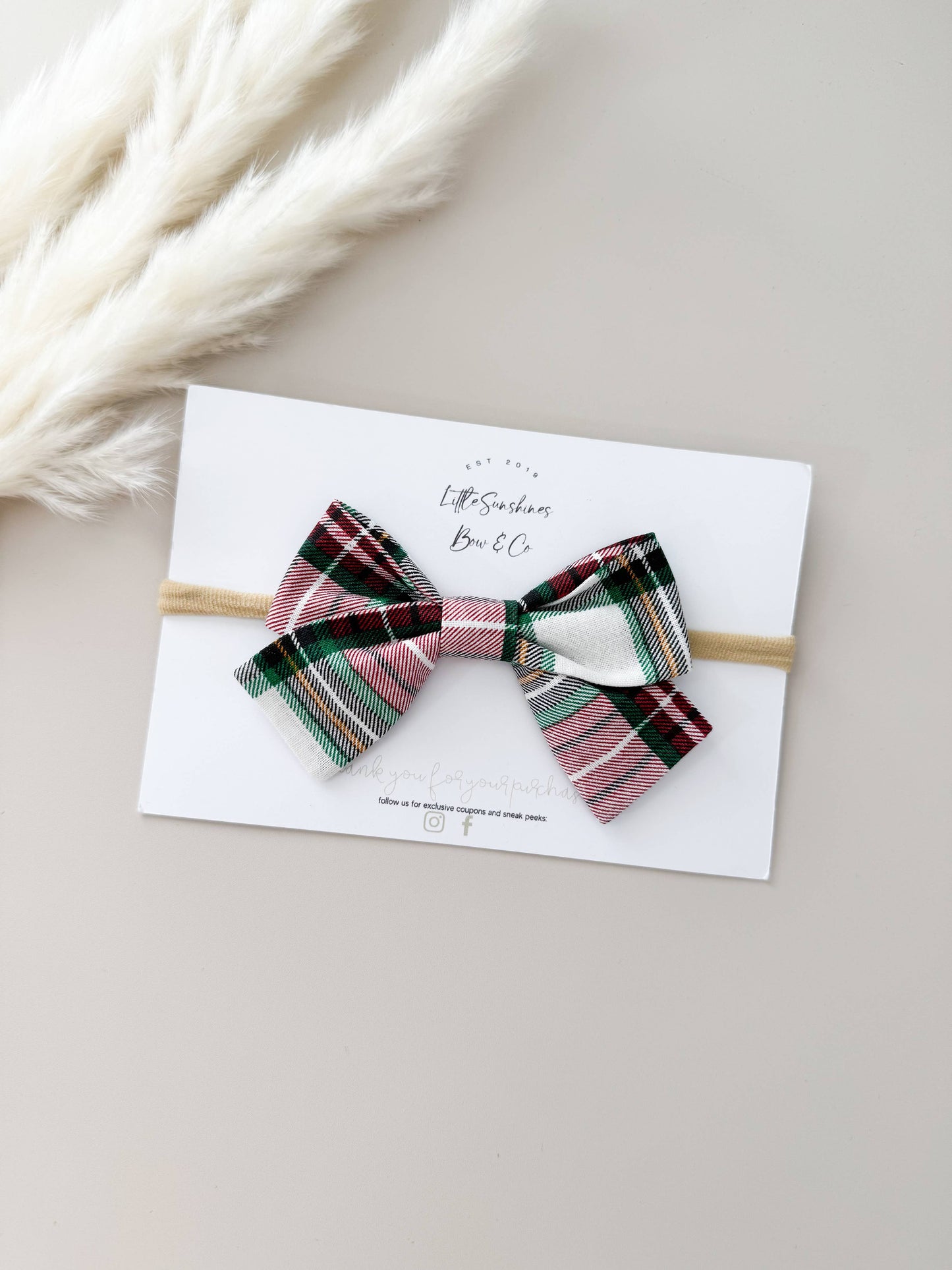 Red, Green & White Plaid Christmas Pinwheel Hair Bow : Nylon Headband