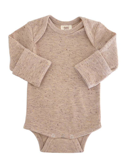 Tan Speckle / Long Sleeve Bodysuit: