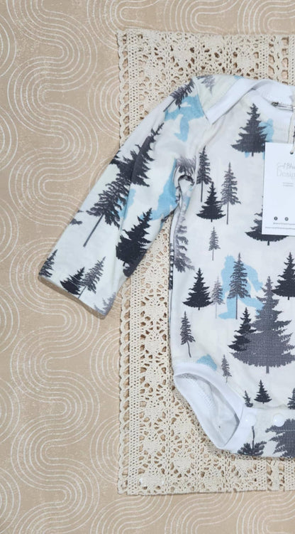 Infant bodysuit, camping bodysuit, infant romper, big foot