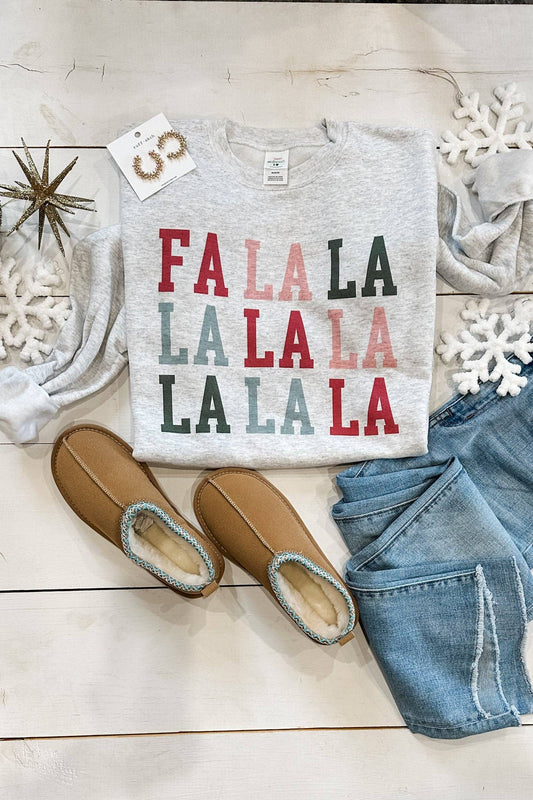 Fa La La Crewneck Sweatshirt - Light Grey