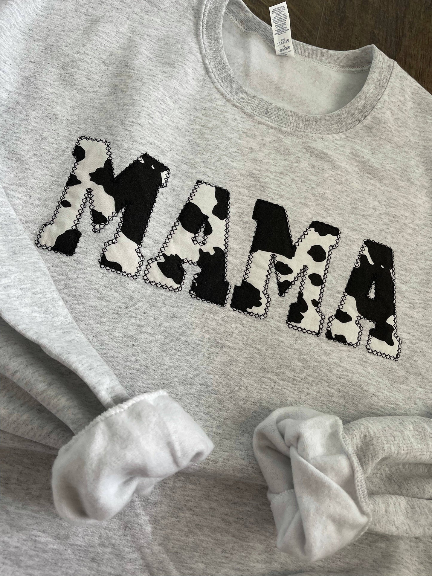 Mama Cow Print Applique Embroidered Sweatshirt: