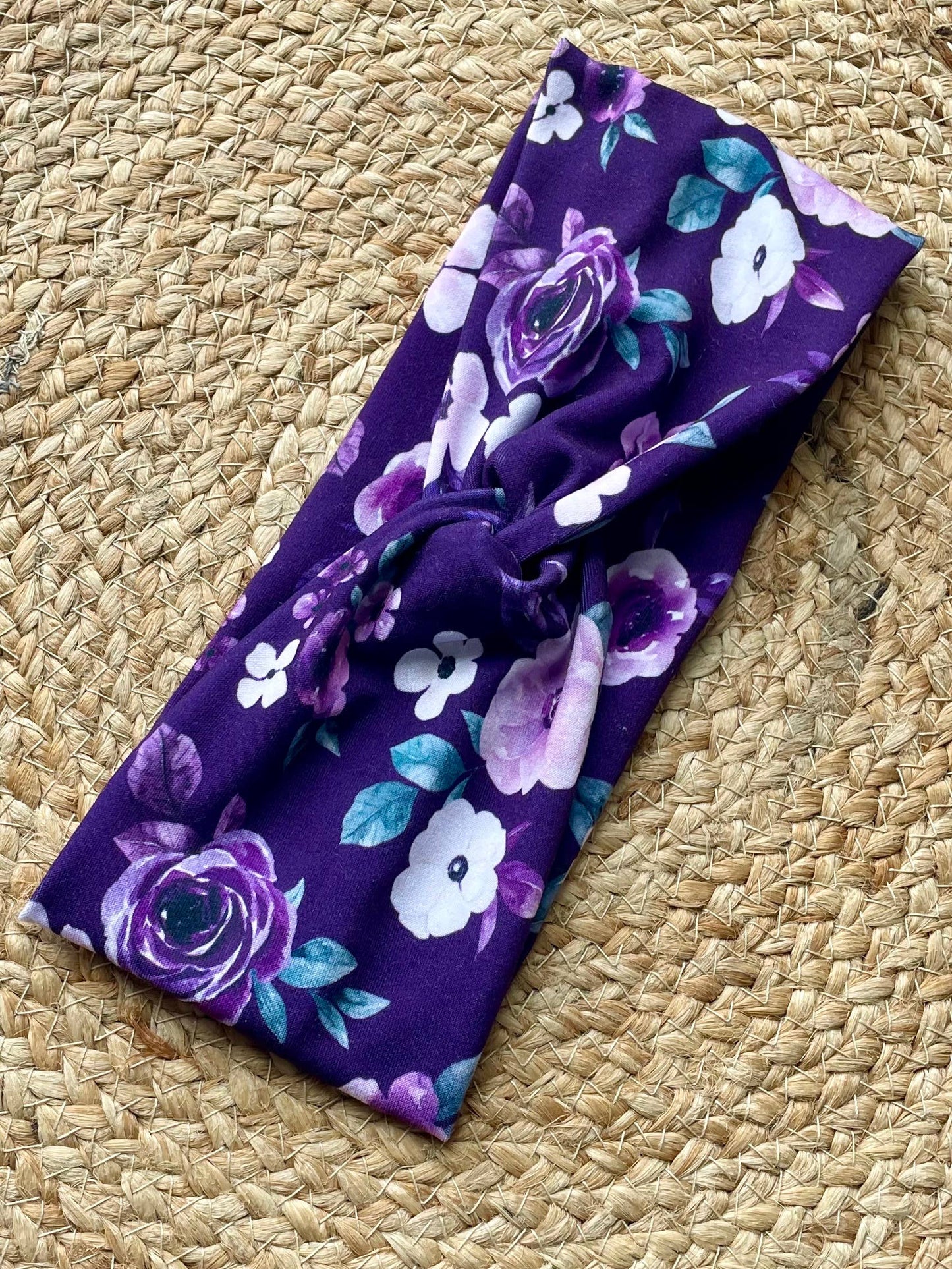 Royal Purple Floral Knit Twist Headband