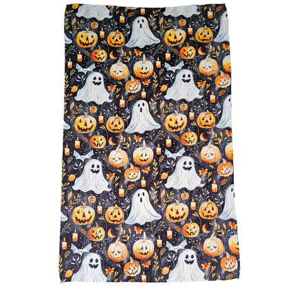 Scary Fall Pumpkins With Ghosts Halloween Waffle Tea Towels