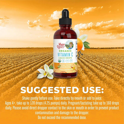 Organic Orange Vanilla Vitamin C Liquid Drop| Vegan, Non GMO