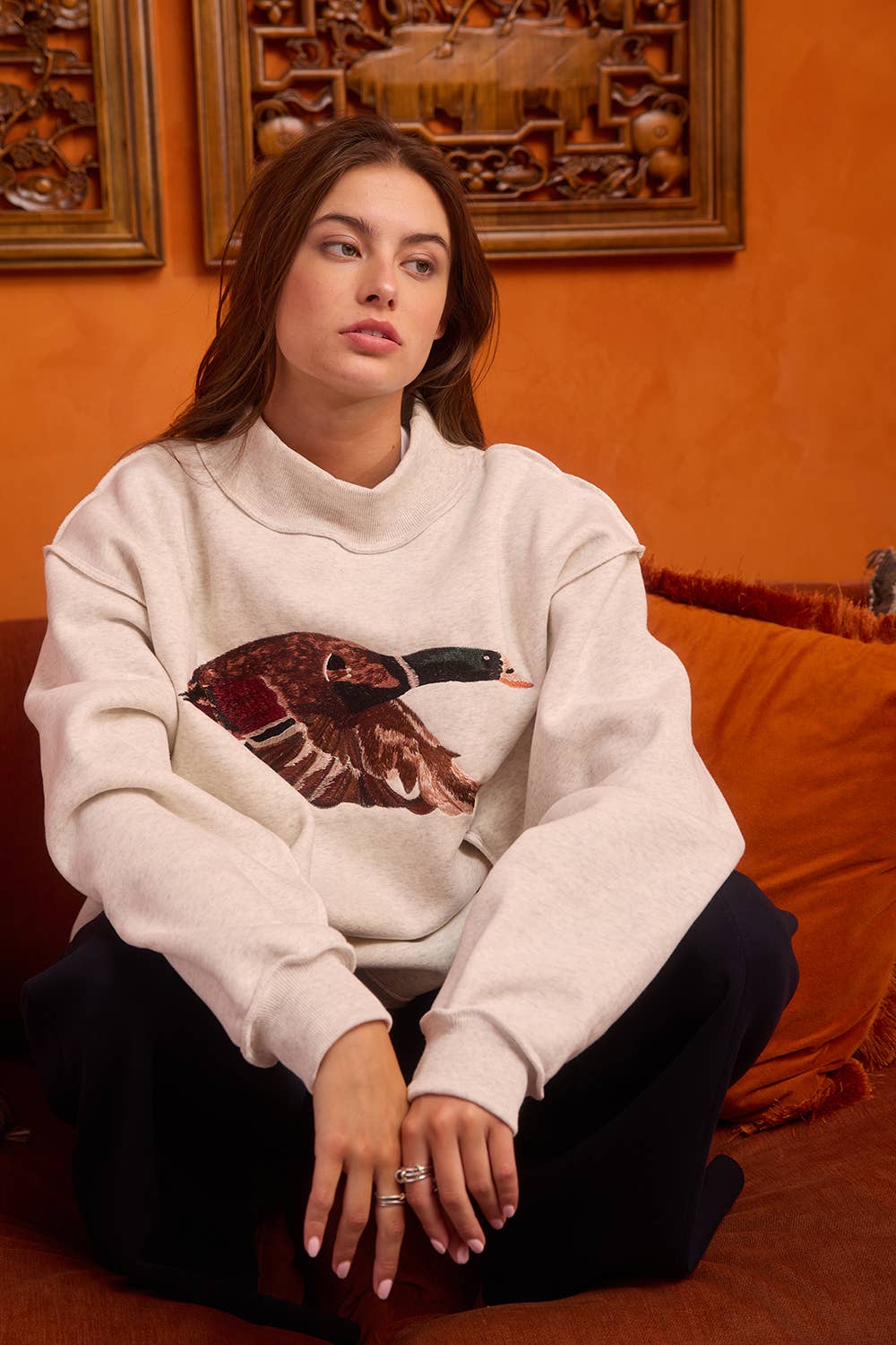 MALLARD |Embroidered Mock-Neck Sweatshirt: ASH GREY