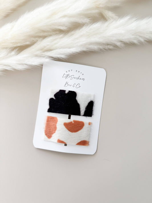 Cow Print Snap Clips- Set of 2 : Camel Cow Print Set