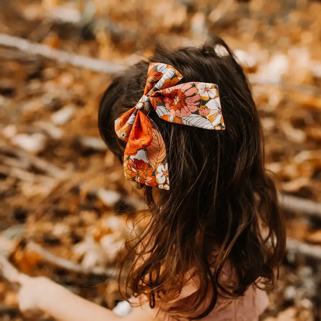Cream & Tan Flowers Sailor Hair Bow : Large