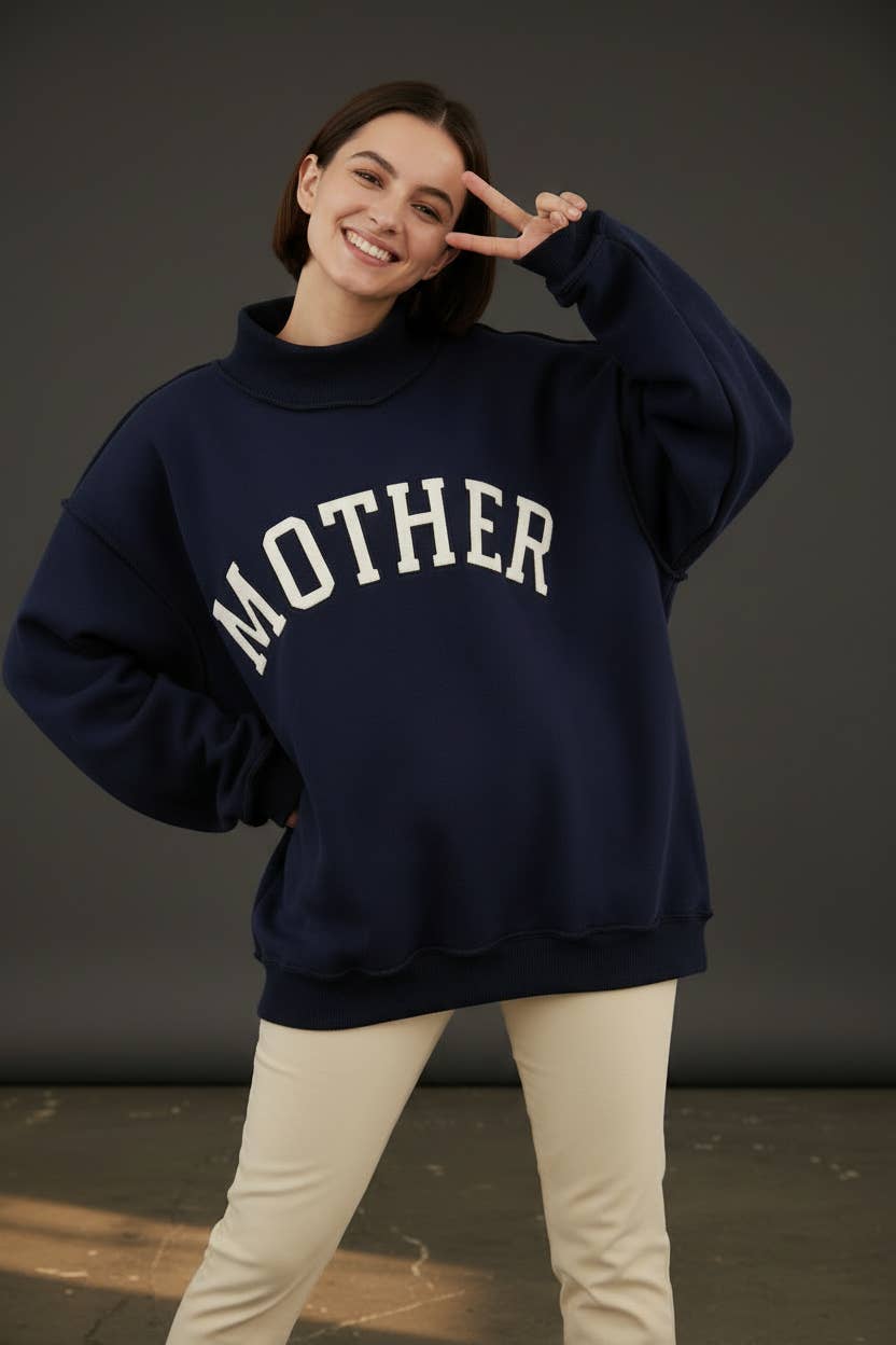 MOTHER Embroidered Mock Neck Sweatshirt
