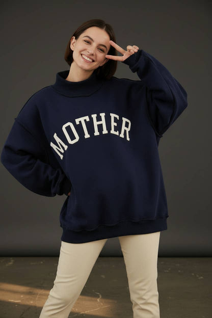 MOTHER Embroidered Mock Neck Sweatshirt