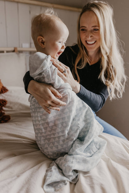 Muslin Swaddle Baby Blanket - Mountains Swaddle: Ice Blue