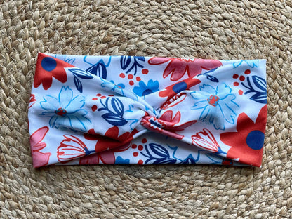 Red White Blue Floral Knit Twist Headband