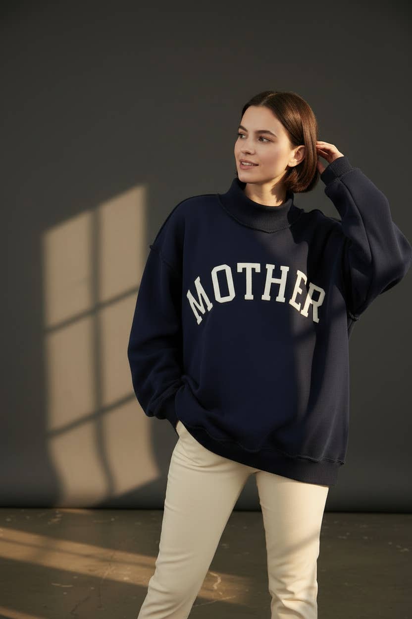 MOTHER Embroidered Mock Neck Sweatshirt