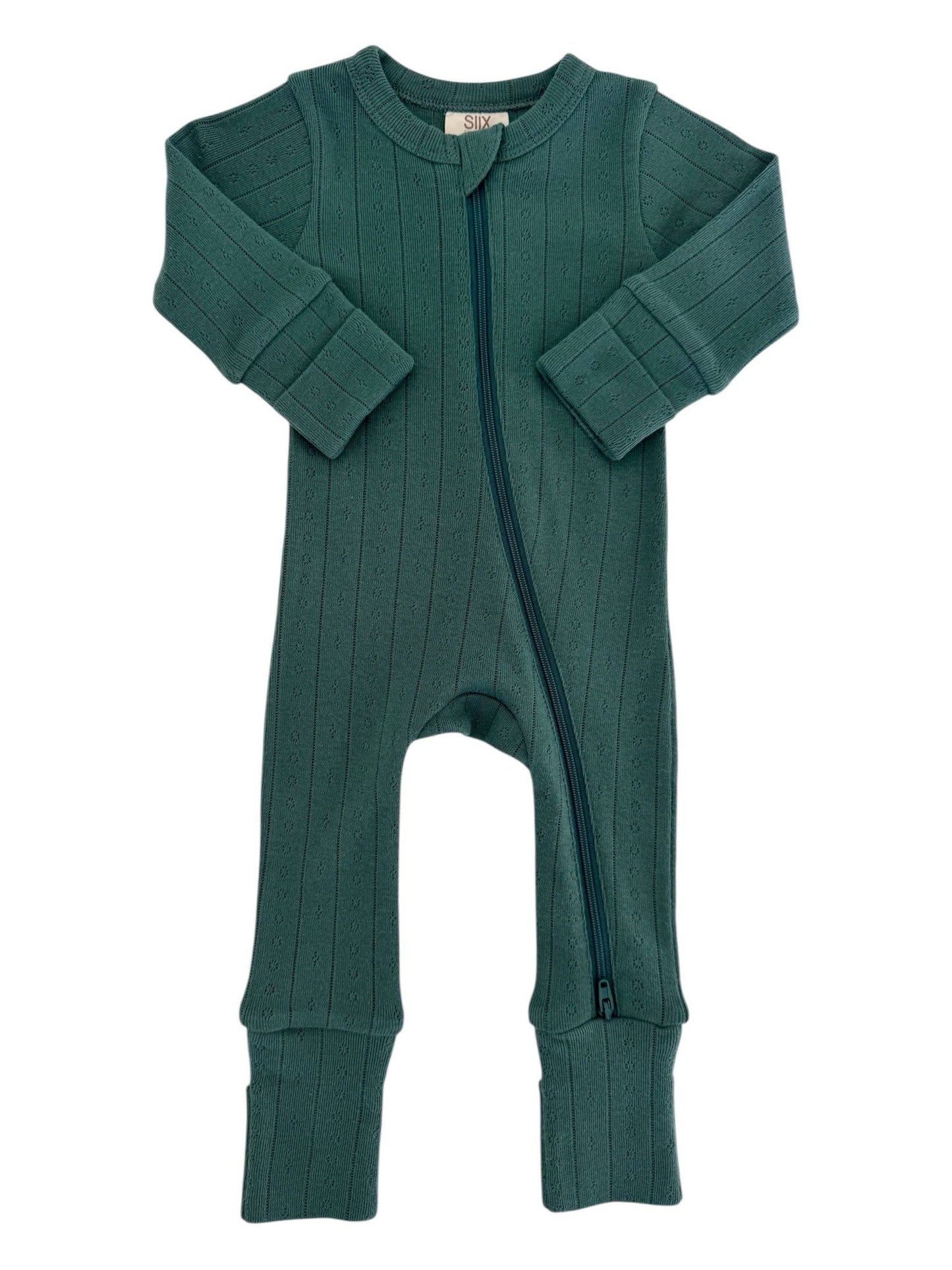 Pine / Organic Pointelle 2-Way Zip Romper