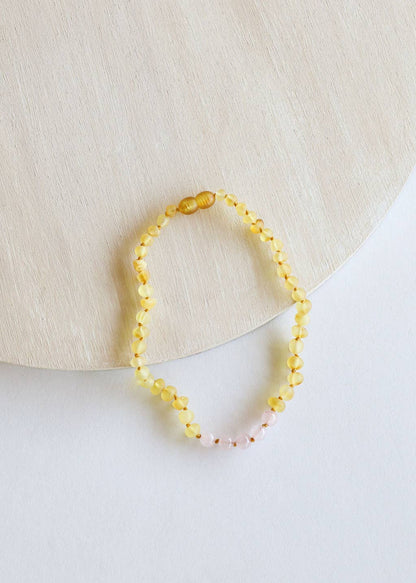 Raw Honey Baltic Amber + Rose Quartz || Necklace 12 inch