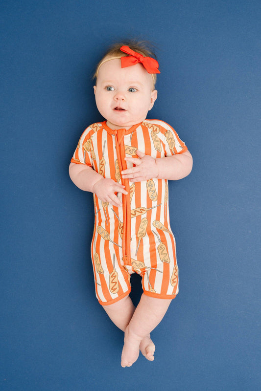 Corn Dog Bamboo Short Romper- 2T