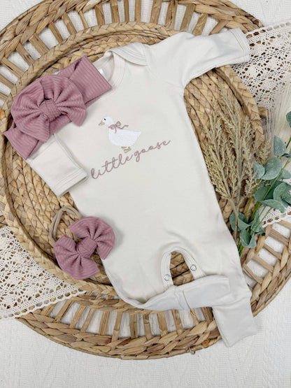 Little goose baby outfit | baby girl footie with goose romper