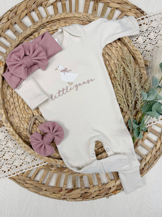 Little goose baby outfit | baby girl footie with goose romper