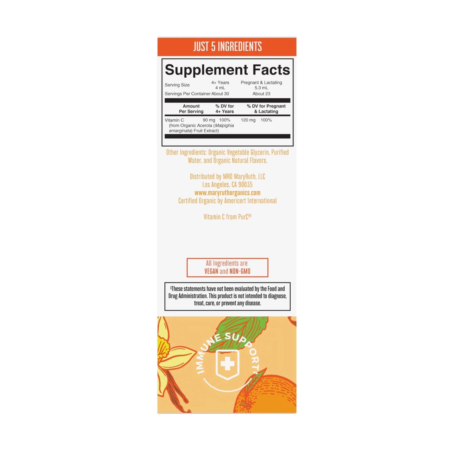 Organic Orange Vanilla Vitamin C Liquid Drop| Vegan, Non GMO