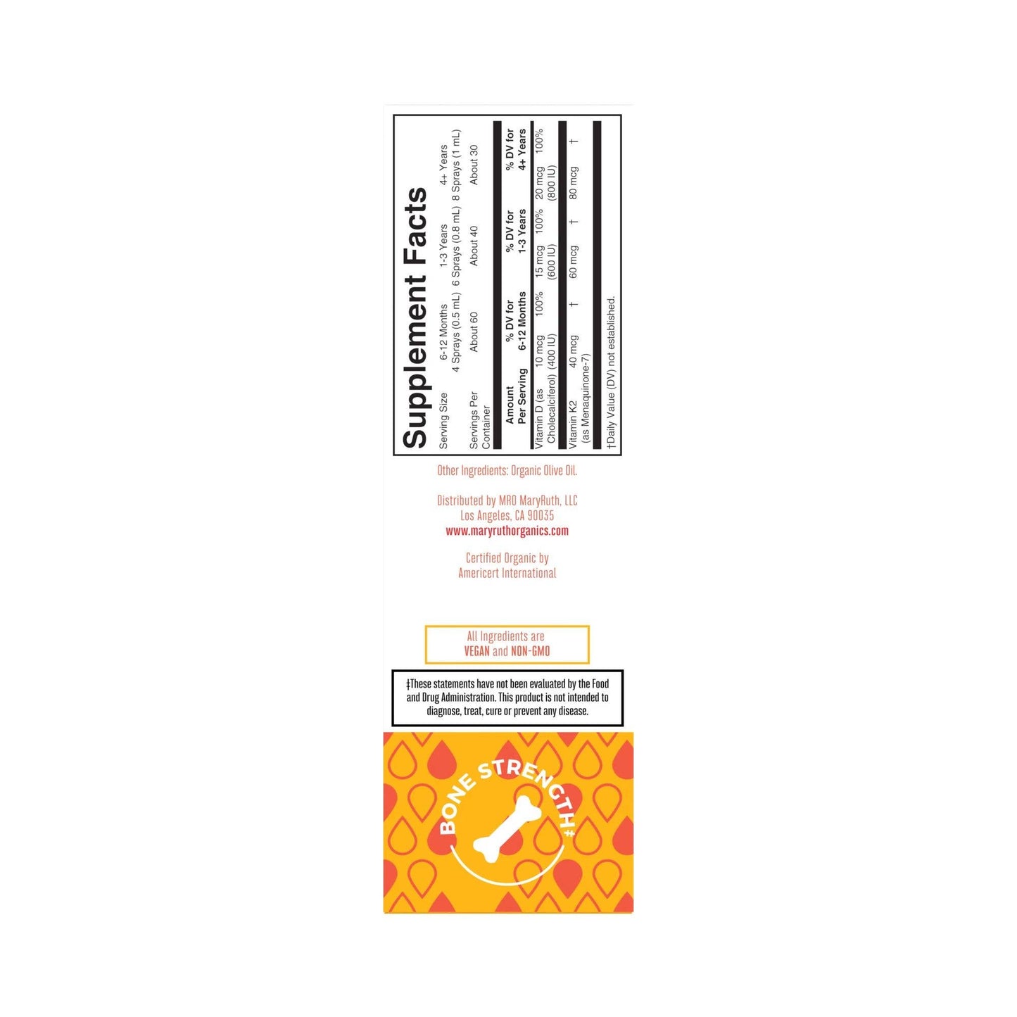 Organic Vitamin D3 + K2 Liquid Spray, Vegan, Supplement