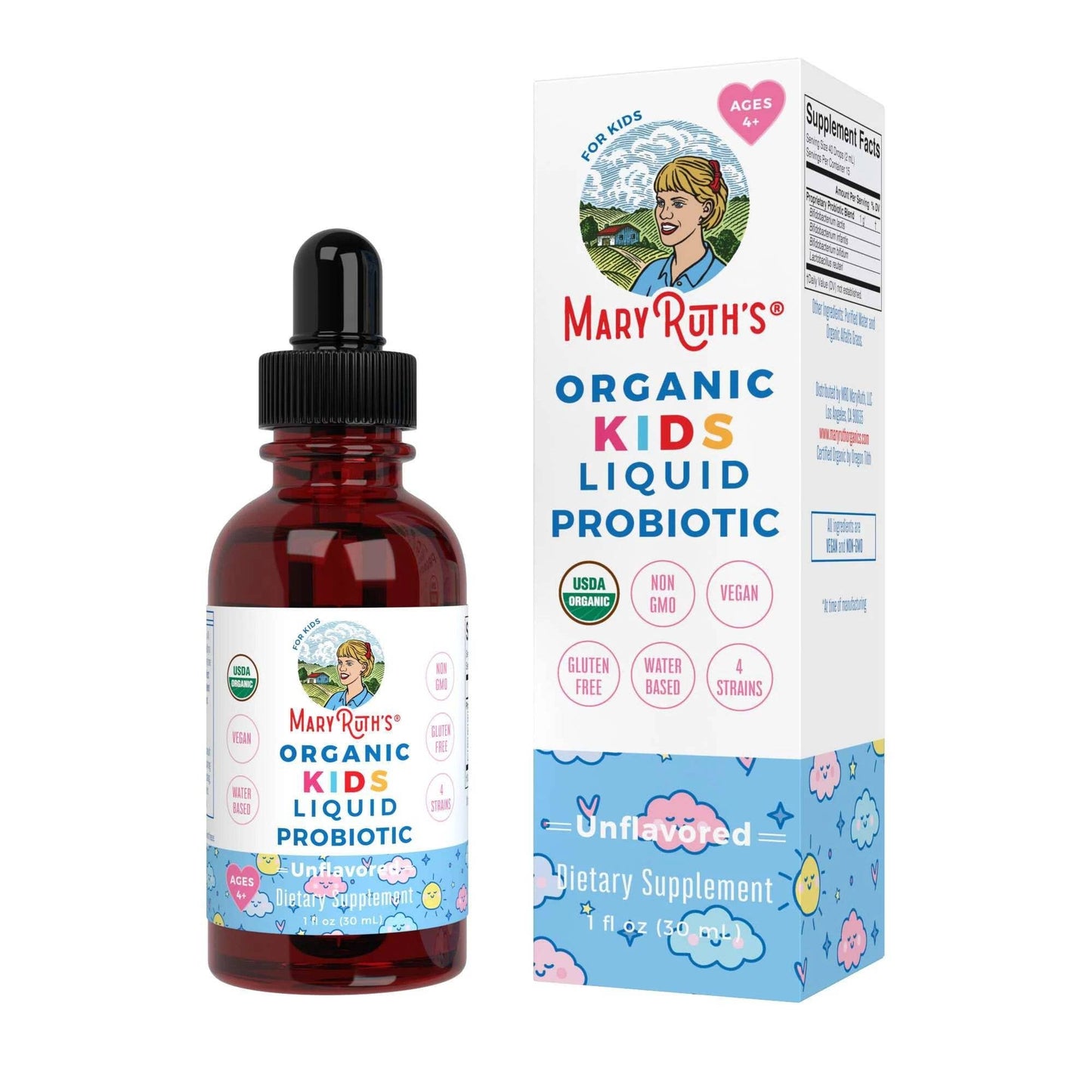 Organic Unflavored Kids Probiotic Liquid Drops, Vegan
