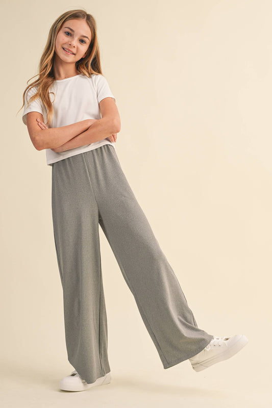 TWEEN KIDS GIRLS WIDE LEG PULL ON RIB KNIT PANTS