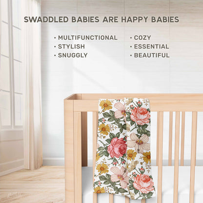 Garden Floral White Muslin Swaddle