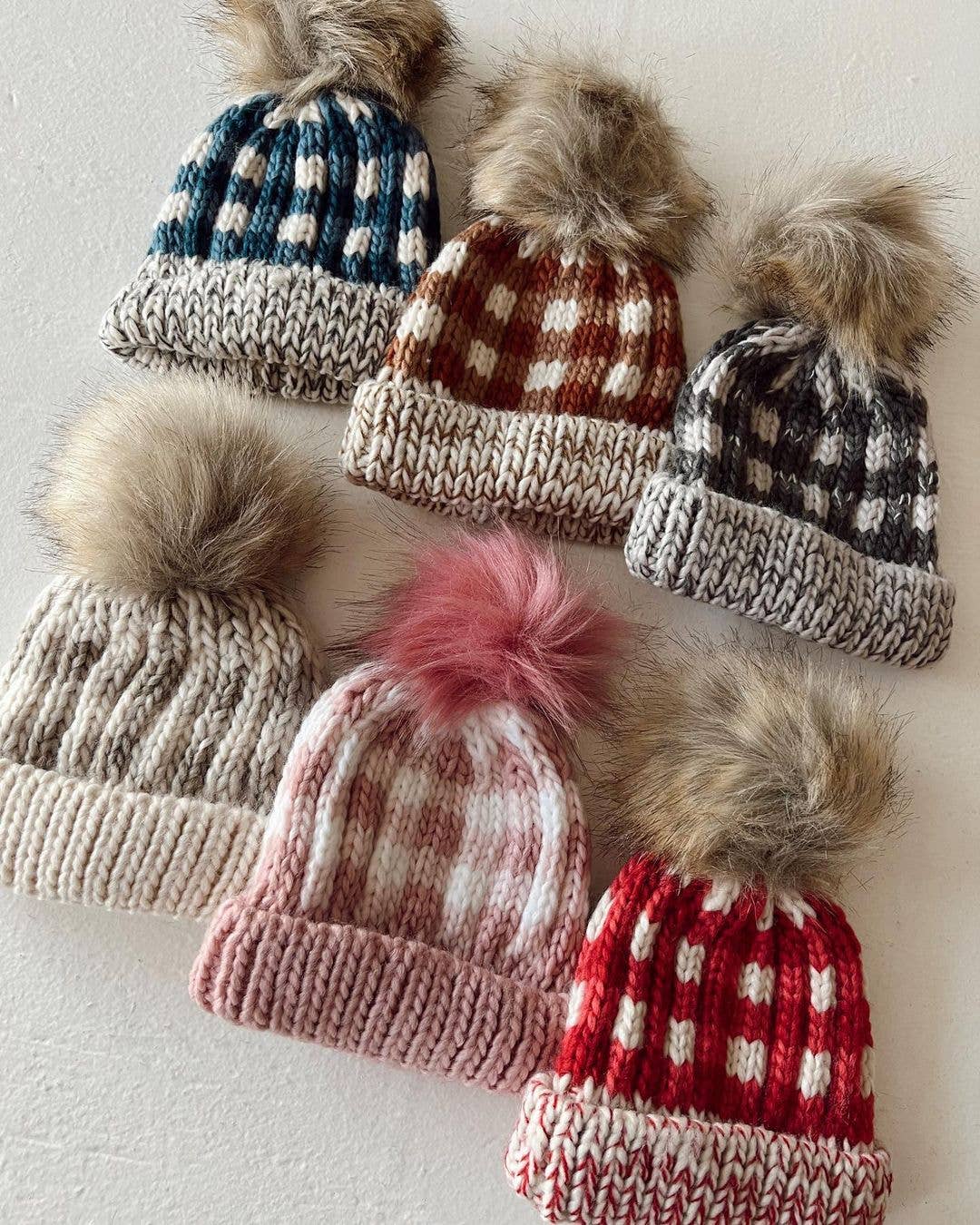 Pebble Brown Buffalo Check Pom Pom Beanie Hat Baby & Kids: L (2-6 years)