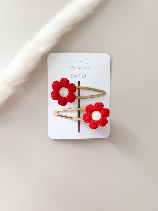 Flower Hair Clips- Set of 2 : Red
