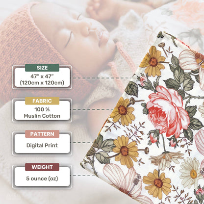 Garden Floral White Muslin Swaddle