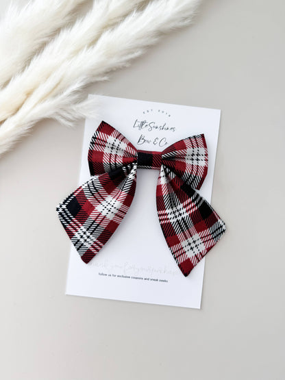 Red & White Plaid Christmas Sailor Bow: Large Sailor Bow
