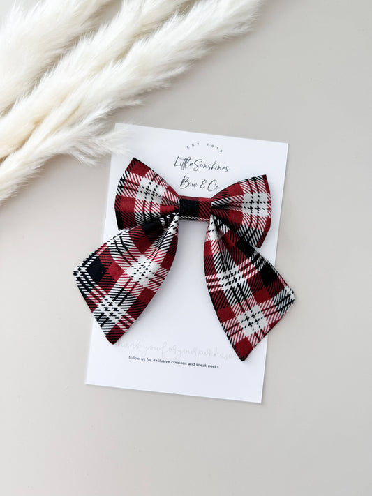 Red & White Plaid Christmas Sailor Bow: Large Sailor Bow