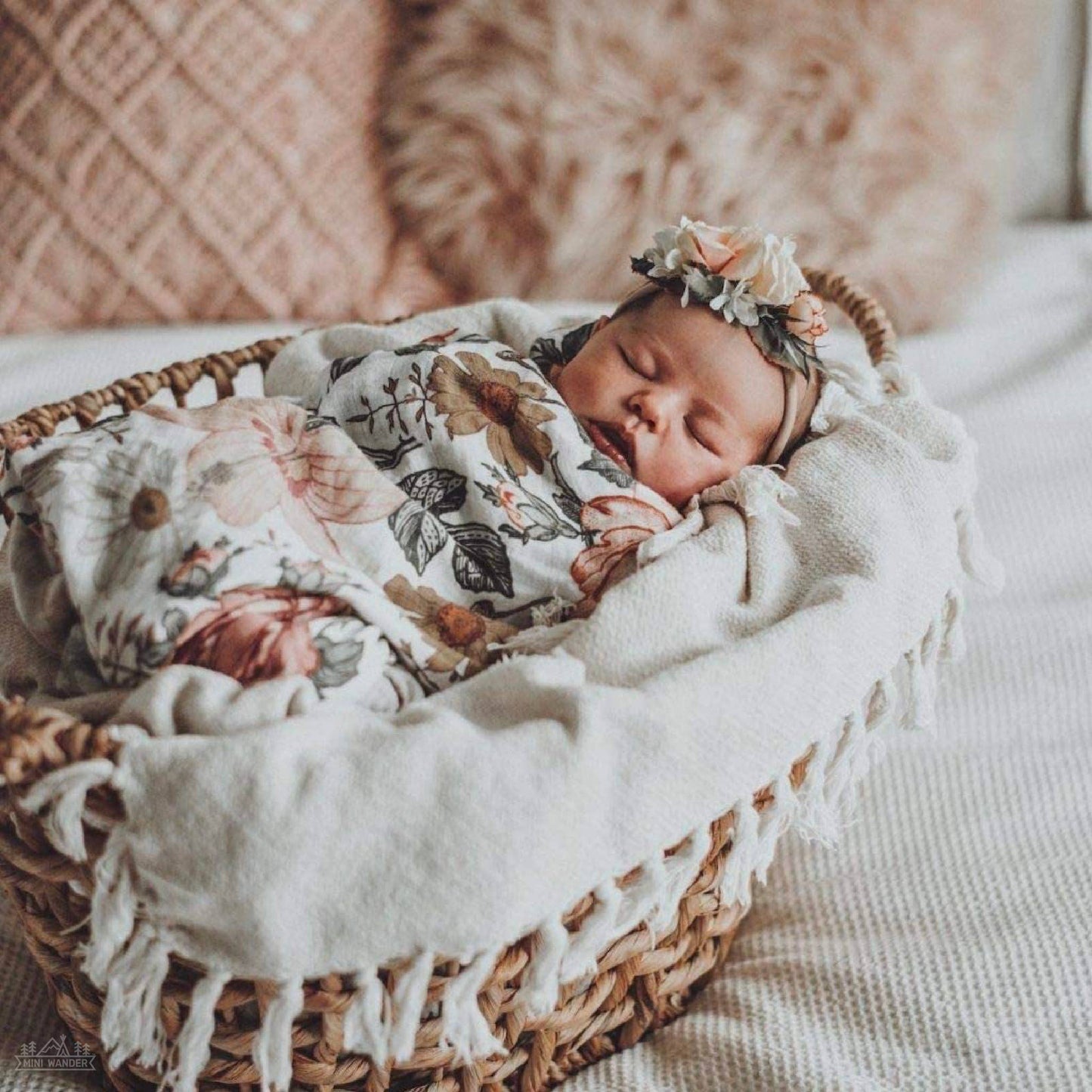 Garden Floral White Muslin Swaddle
