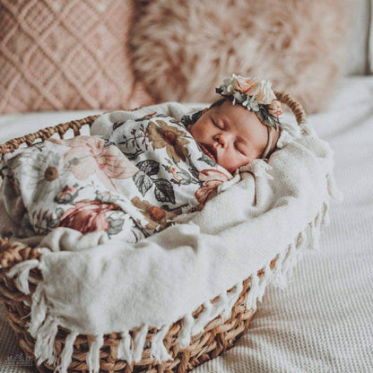 Garden Floral White Muslin Swaddle