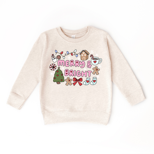 Merry and Bright Kids Christmas Pullover Sweatshirt