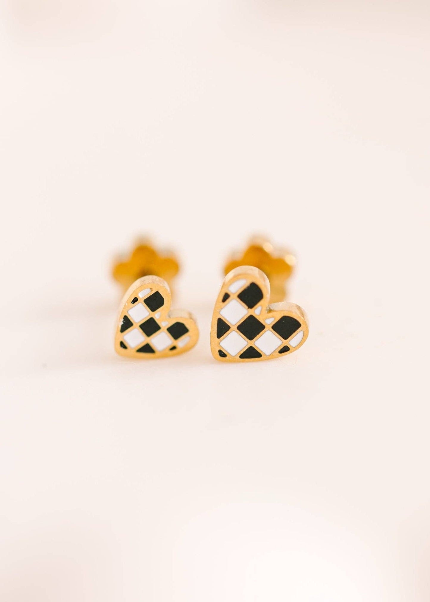 Tiny Black/White Checkered Heart