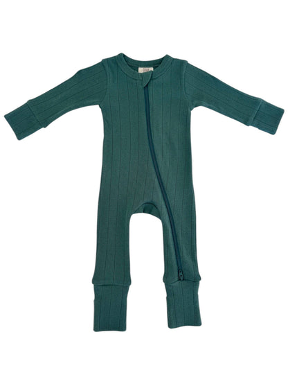 Pine / Organic Pointelle 2-Way Zip Romper