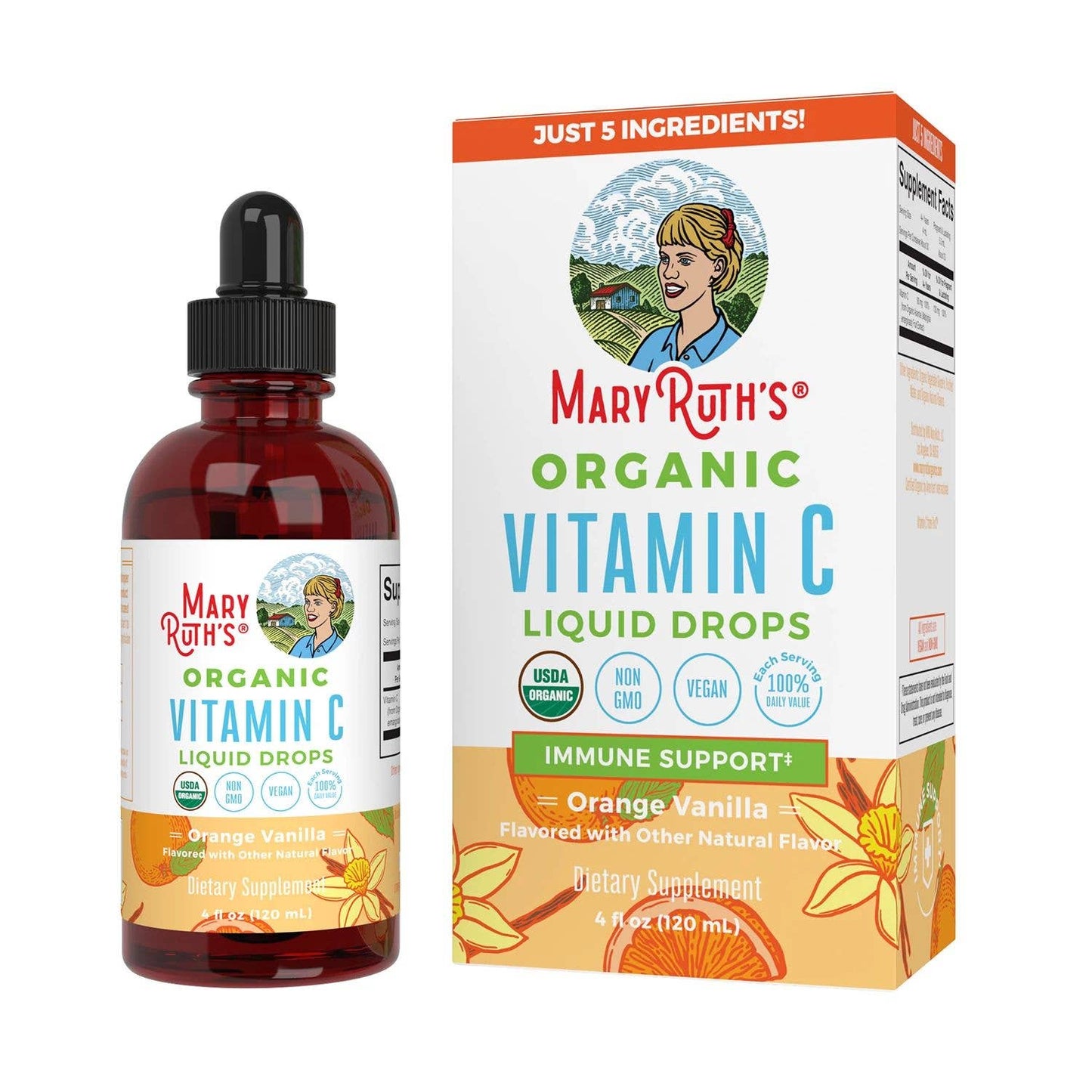 Organic Orange Vanilla Vitamin C Liquid Drop| Vegan, Non GMO