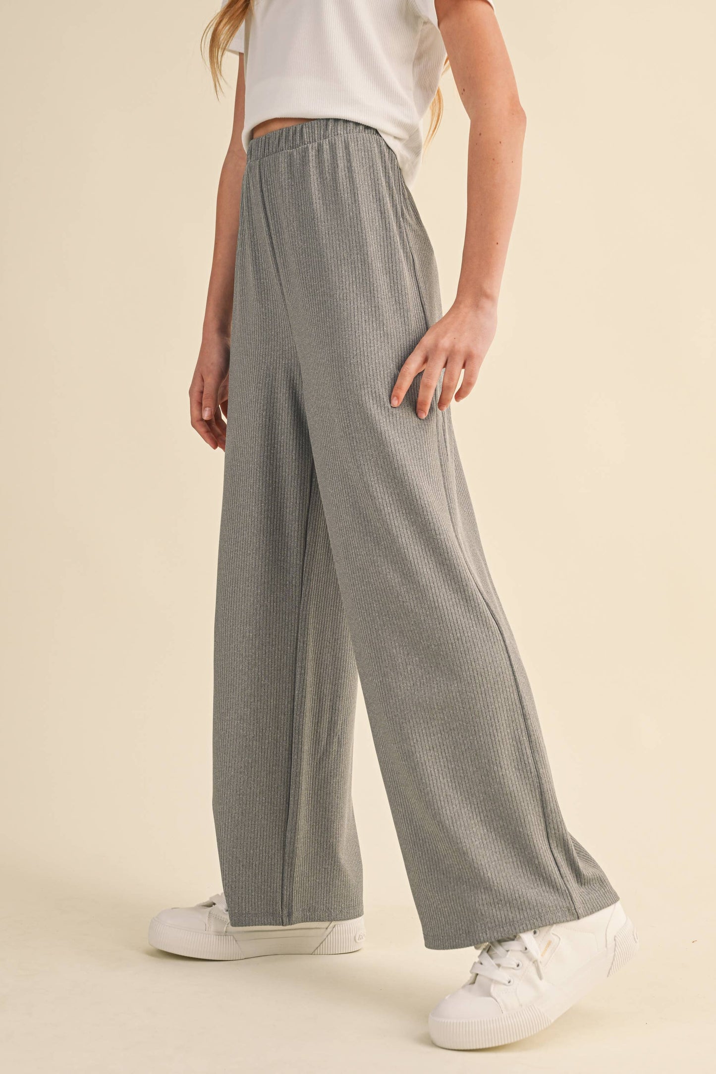 TWEEN KIDS GIRLS WIDE LEG PULL ON RIB KNIT PANTS