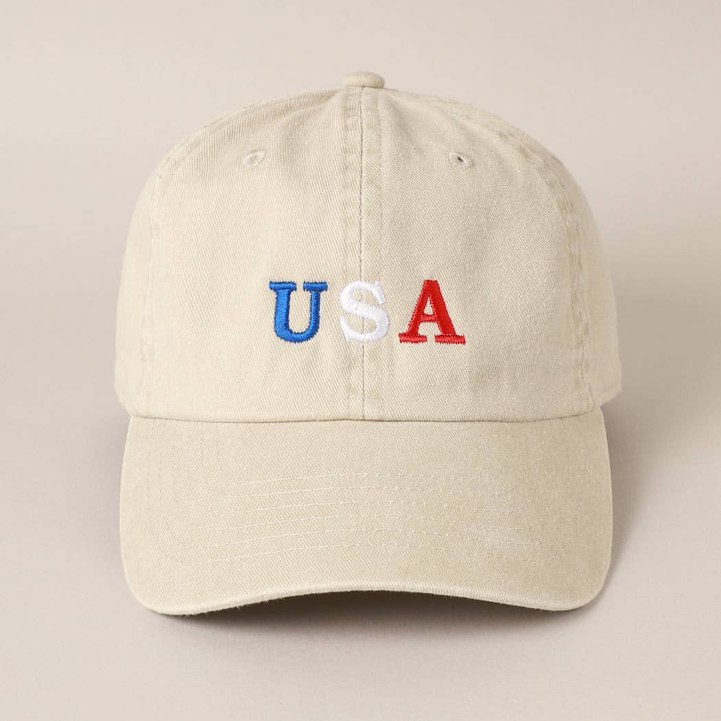 USA Embroidered Cotton Baseball Cap: ONE SIZE / BLACK