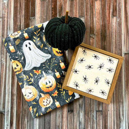 Scary Fall Pumpkins With Ghosts Halloween Waffle Tea Towels