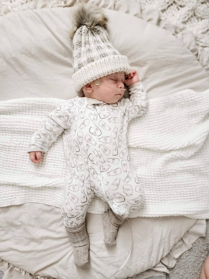 Pebble Brown Buffalo Check Pom Pom Beanie Hat Baby & Kids: L (2-6 years)