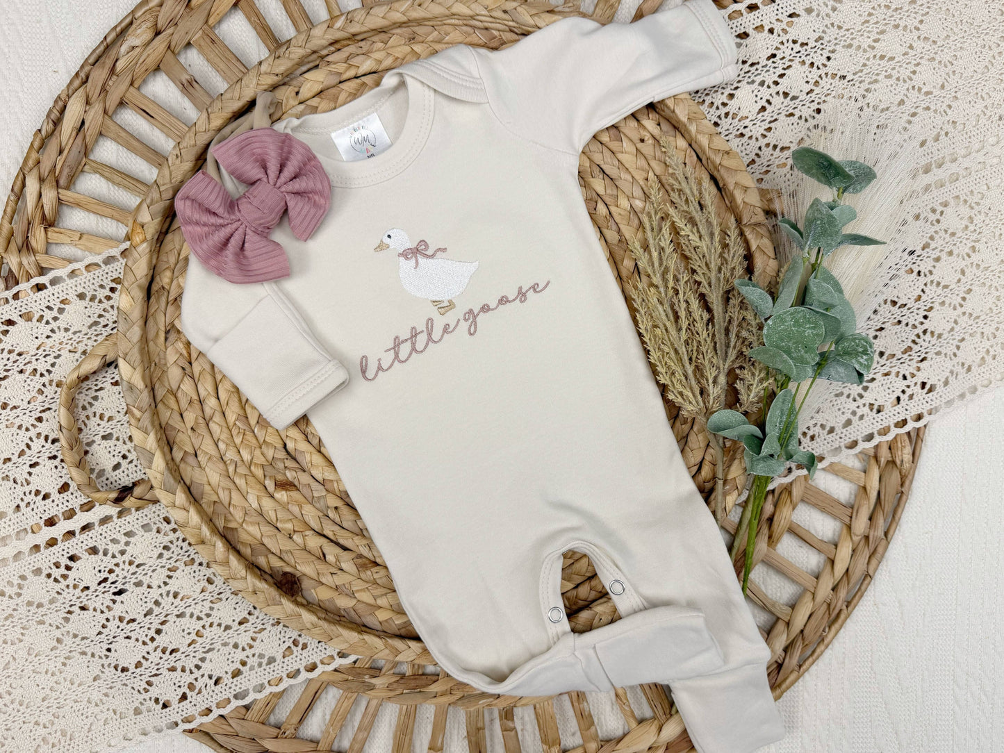 Little goose baby outfit | baby girl footie with goose romper