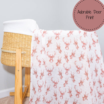 Oh Deer Baby 100% Cotton Muslin Swaddle Blanket 47"x47"