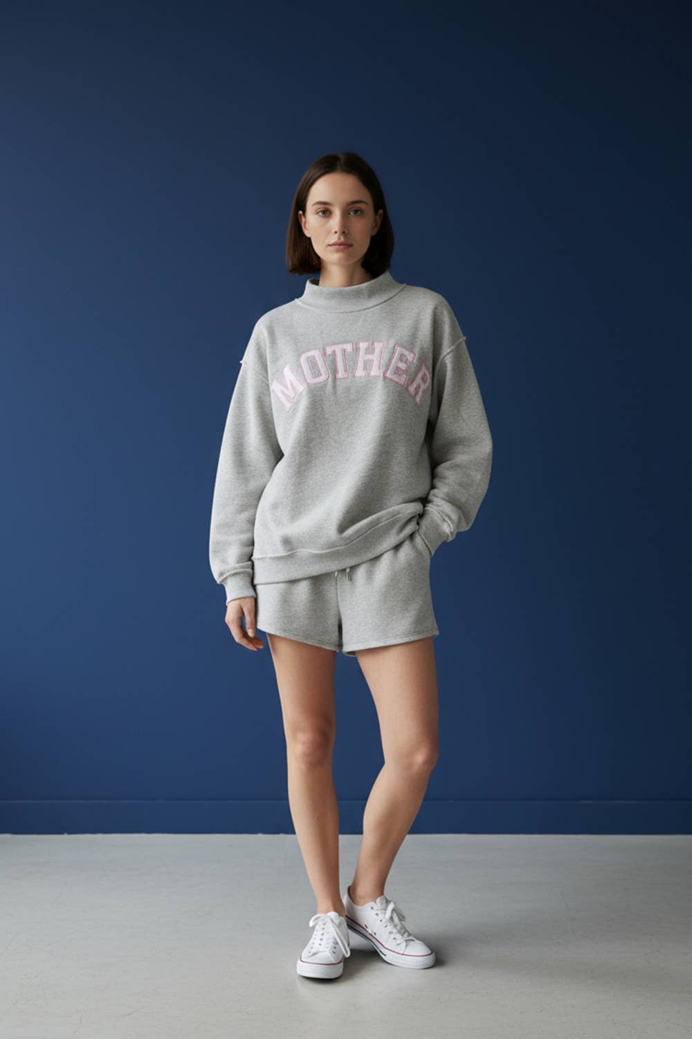 MOTHER Embroidered Mock Neck Sweatshirt
