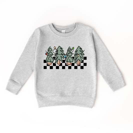 Christmas Tree Checkered Kids Pullover Sweatshirt