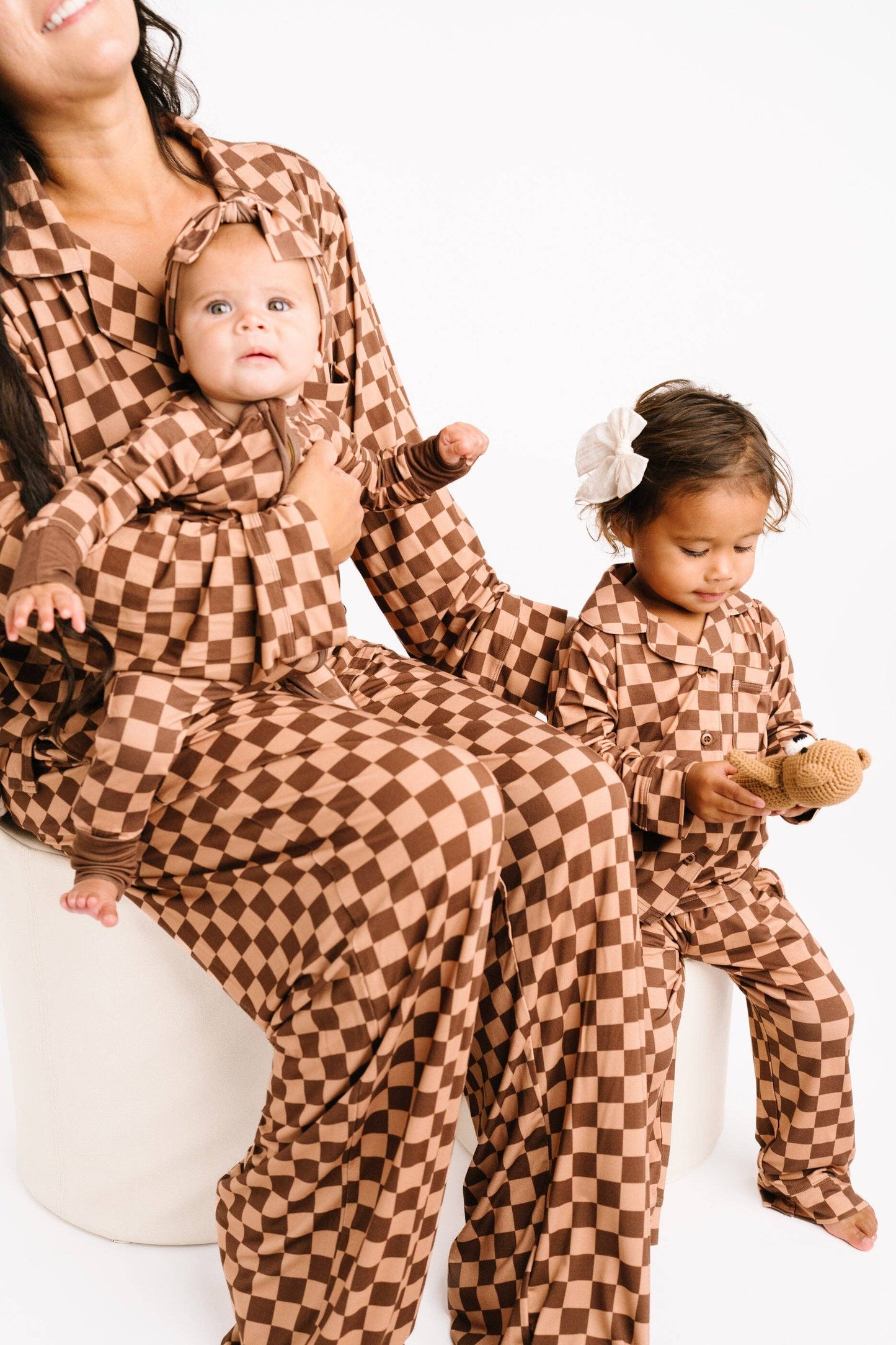 Espresso Checkered Women's Button Up Long Sleeve Set