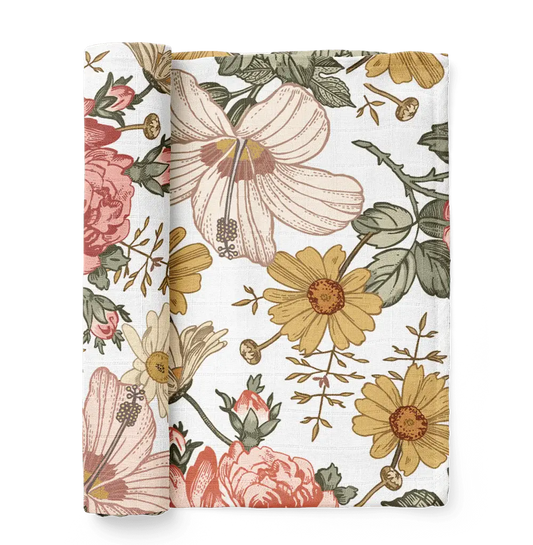 Garden Floral White Muslin Swaddle
